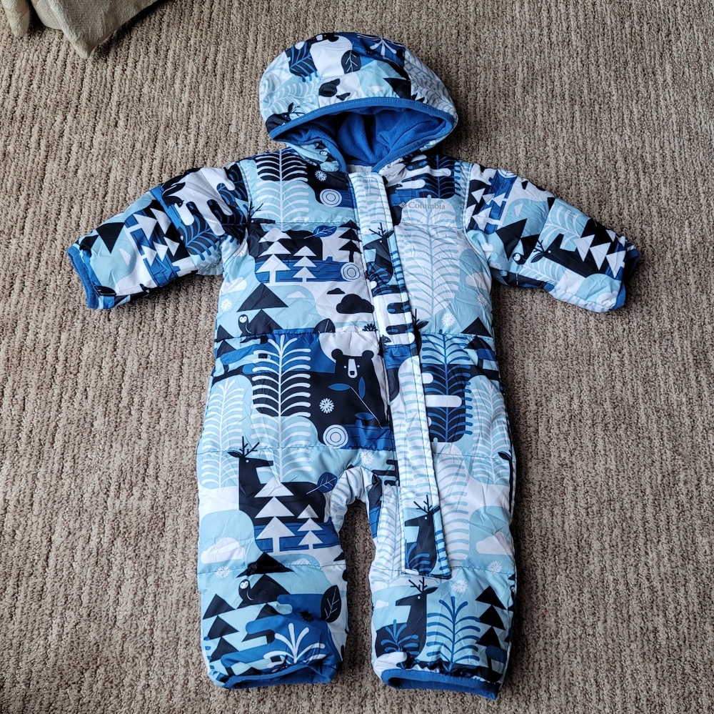 COLUMBIA SNOWSUIT ONE PIECE INFANT BABY DOWN FEATHER BLUE CREAM 3-6 MONTHS